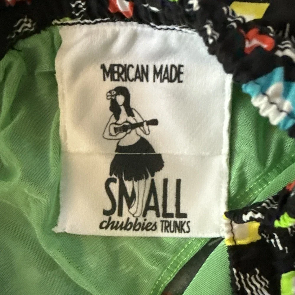 Chubbies Swim Trunks Men Small Black Graphic Print Lined Drawstring Made in USA